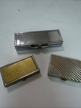 Source Unknown Silver and Gold tone Metal Trinket pill Boxes Set of 3